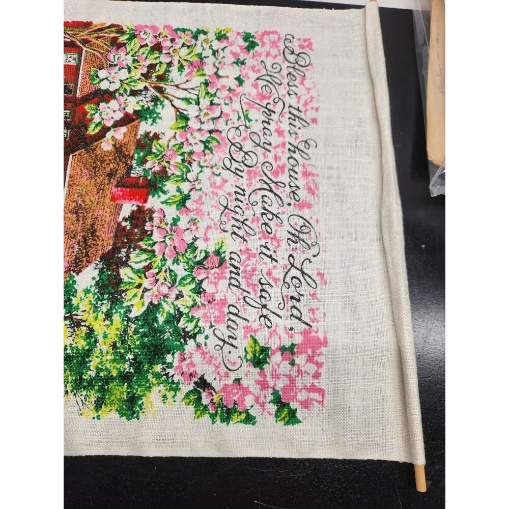 VTG 1974 Calendar Tapestry With Floral Cottage &‎ Bless This House O Lord Quote